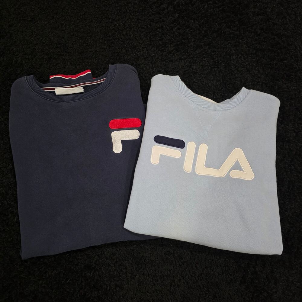 2PC Fila Y2k Blue Vintage Crew Neck Sweater Bundle Streetwear Medium/Large